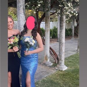 Elegant Blue Sequin Prom Dress